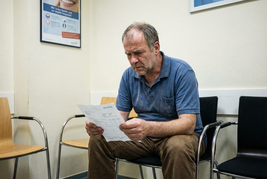 Kassenpatient liest erschrocken seinen Heil- und Kostenplan